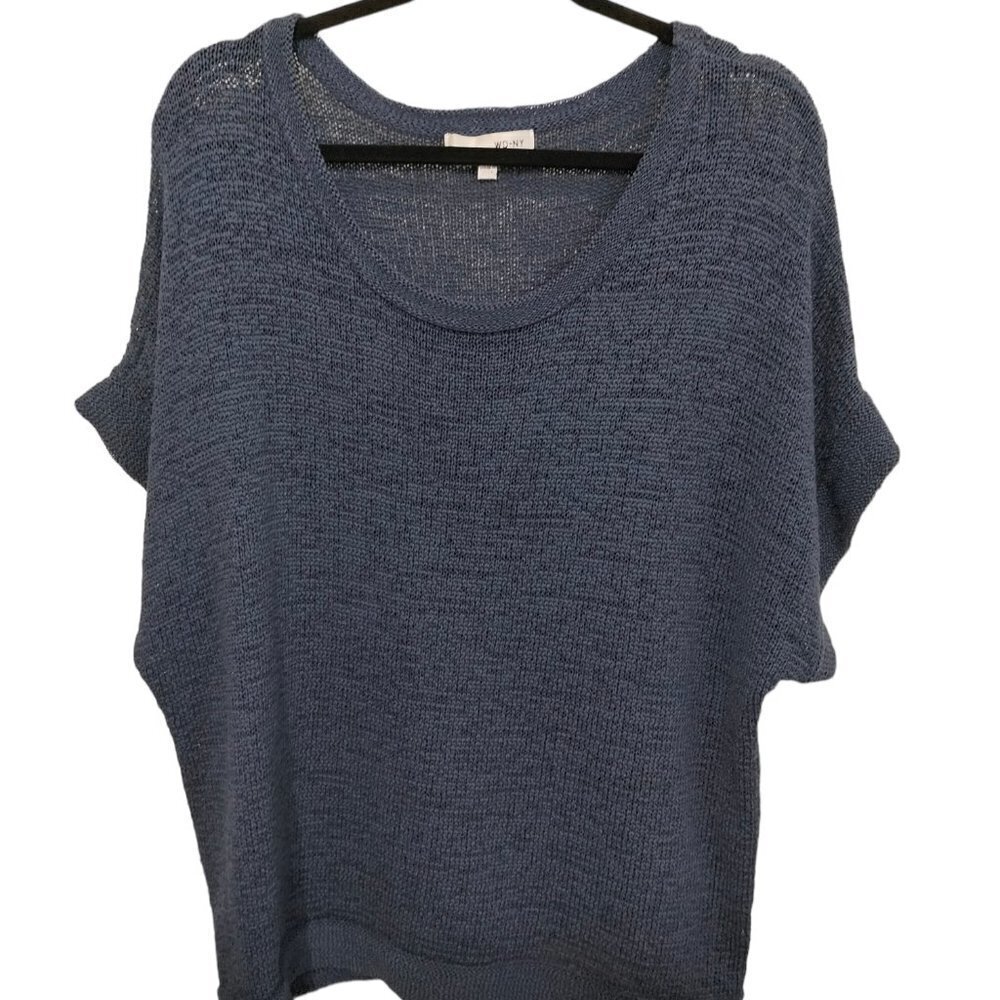 1105)WD.NY Women's Short Sleeve Oversized Slouchy Blue Sweater Plus Size 2X